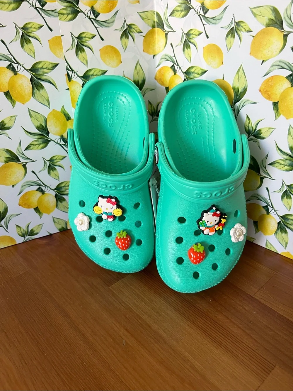 CROCS Kids' Mint  Green Clogs with Cute Charms Size C11